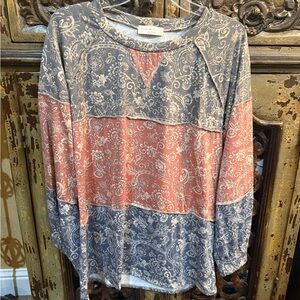 NWOT Perfect Peach Blue and Pink Paisley Long Sleeve Top